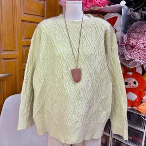 Cozy Cable Knit Sweater Pastel Yellow